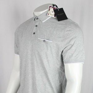 Ted Baker London Men's Derry Slim Fit Short Sleeve Polo Size 6 / XXL Light Grey
